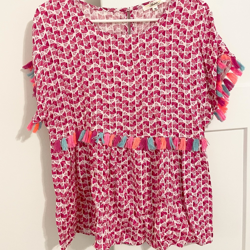 Pink Patterned Top a/Fringe - MEDIUM